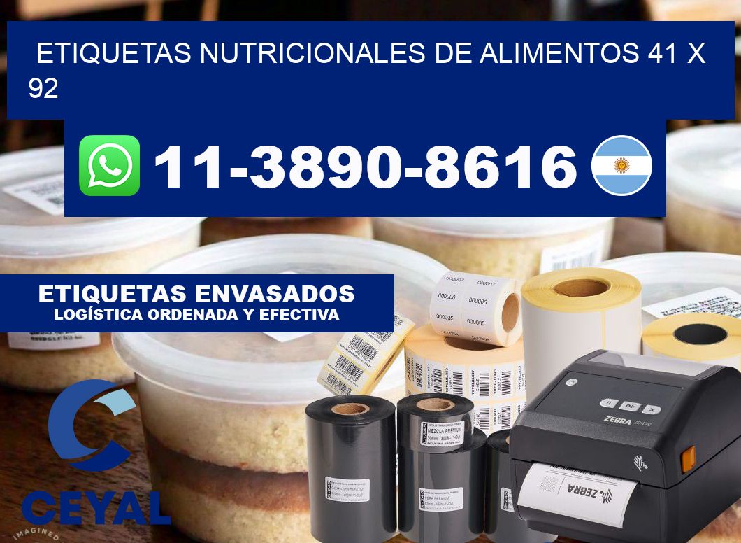 Etiquetas nutricionales de alimentos 41 x 92