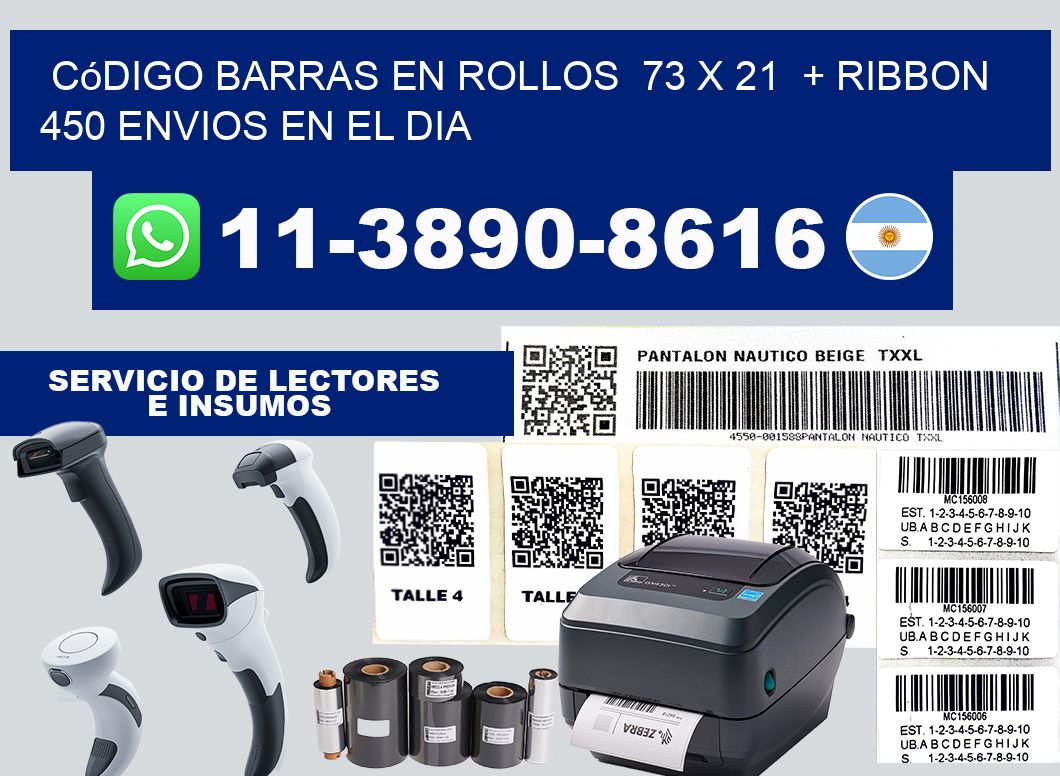 código barras en rollos  73 x 21  + ribbon  450 Envios en el dia