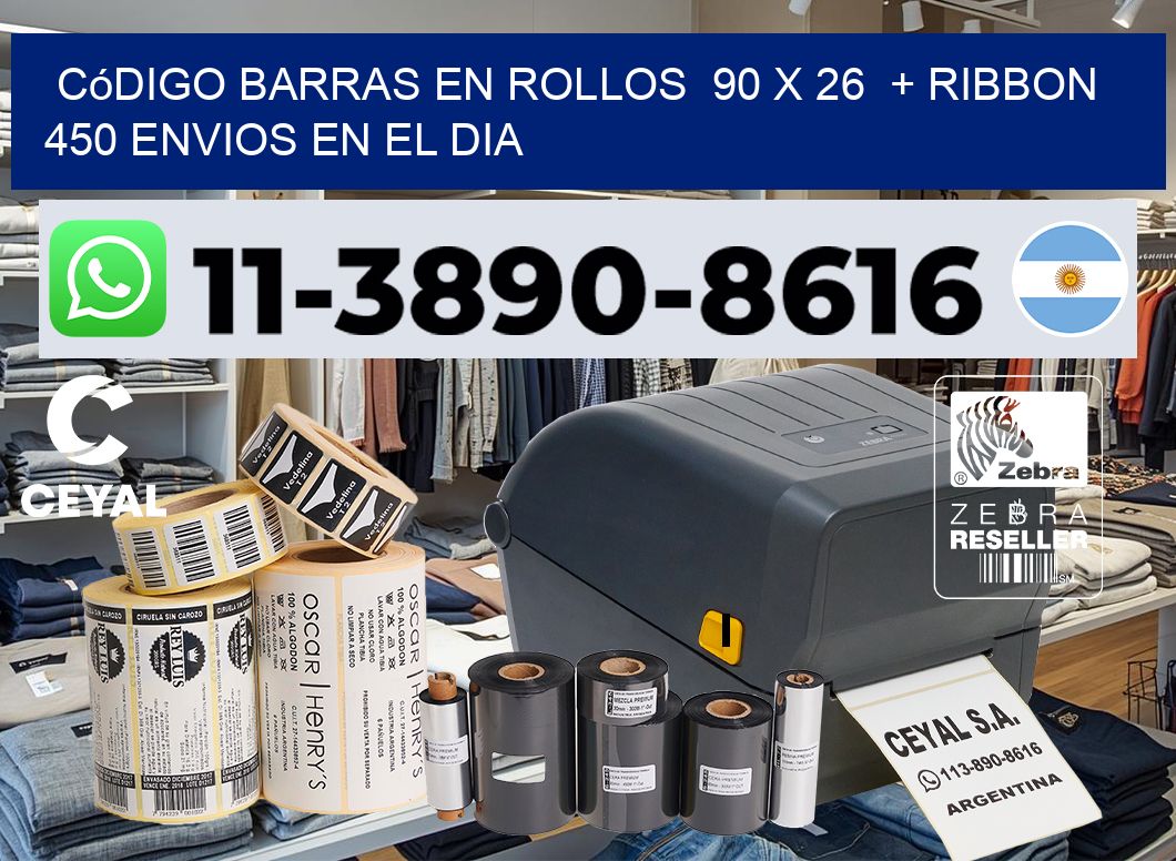 código barras en rollos  90 x 26  + ribbon  450 Envios en el dia