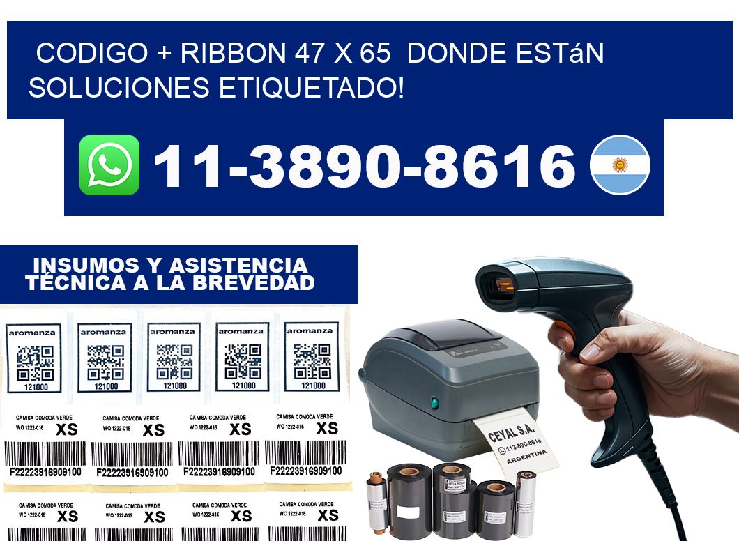 codigo + ribbon 47 x 65  donde están soluciones etiquetado!