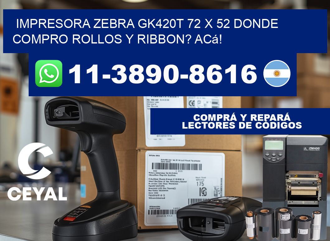 impresora zebra gk420t 72 x 52 Donde compro rollos y ribbon? Acá!