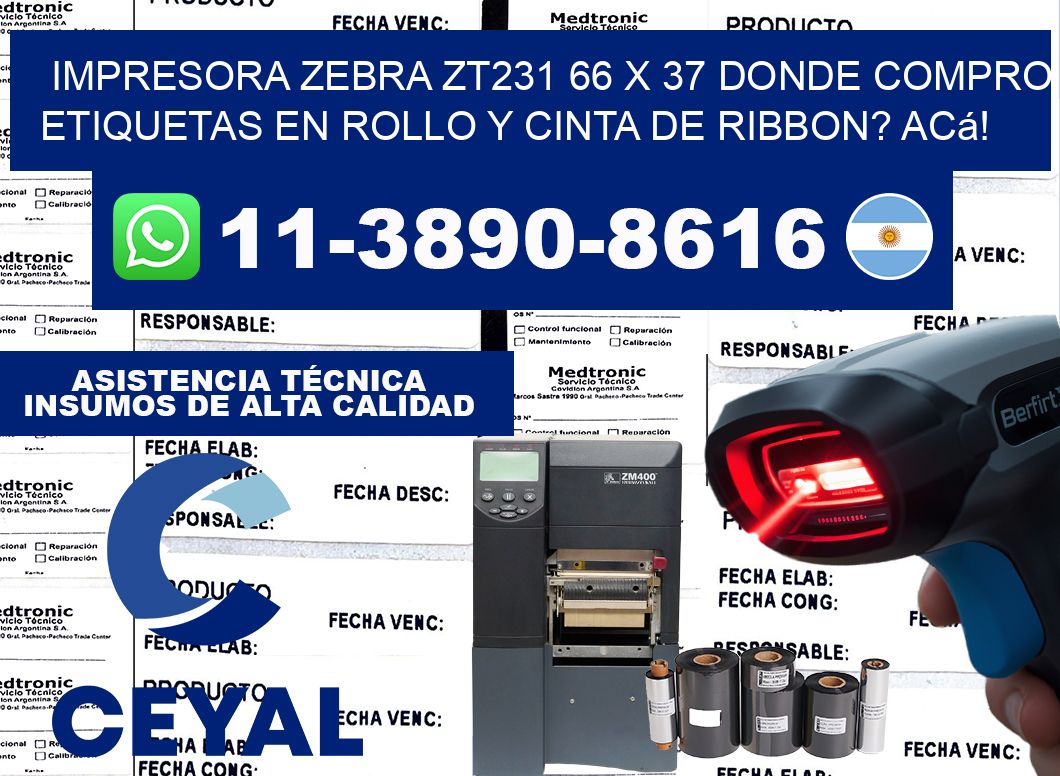 impresora zebra zt231 66 x 37 Donde compro etiquetas en rollo y cinta de ribbon? Acá!