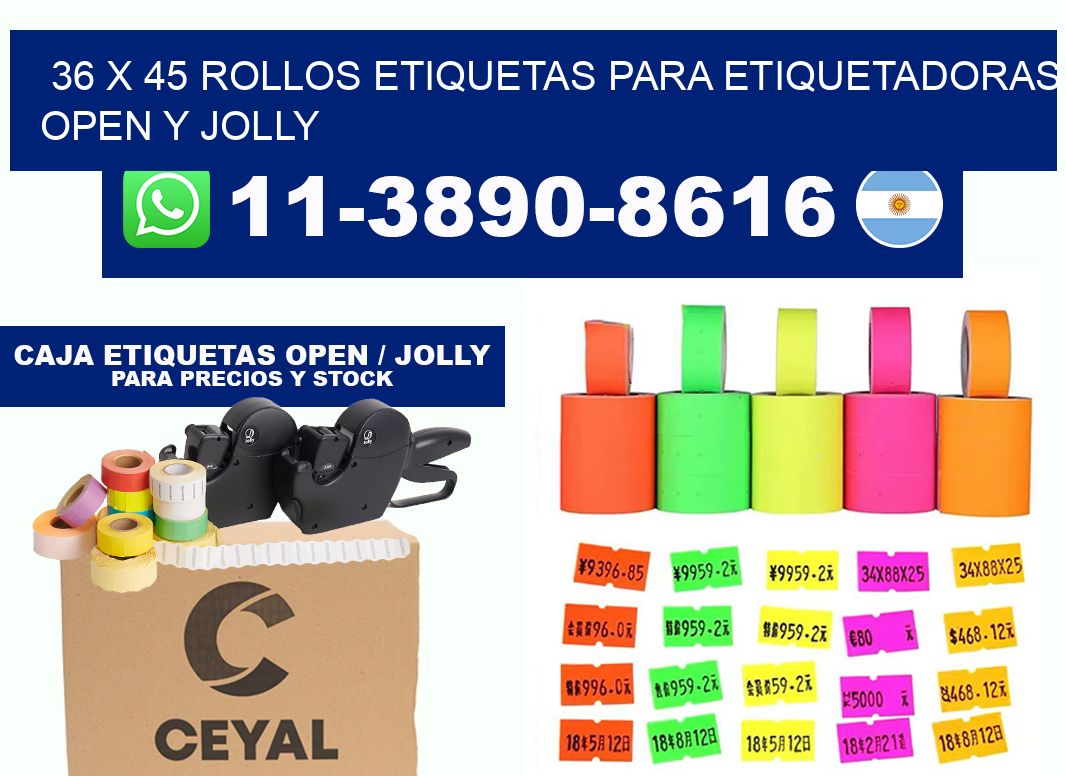 36 x 45 Rollos etiquetas para etiquetadoras open y jolly