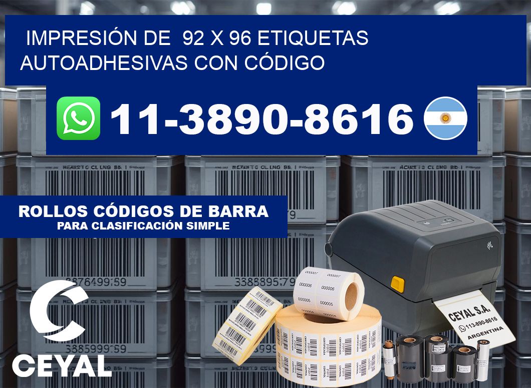 IMPRESIÓN DE 92 x 96 ETIQUETAS AUTOADHESIVAS CON CÓDIGO