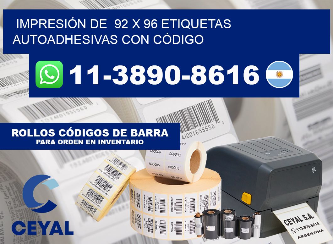 IMPRESIÓN DE 92 x 96 ETIQUETAS AUTOADHESIVAS CON CÓDIGO