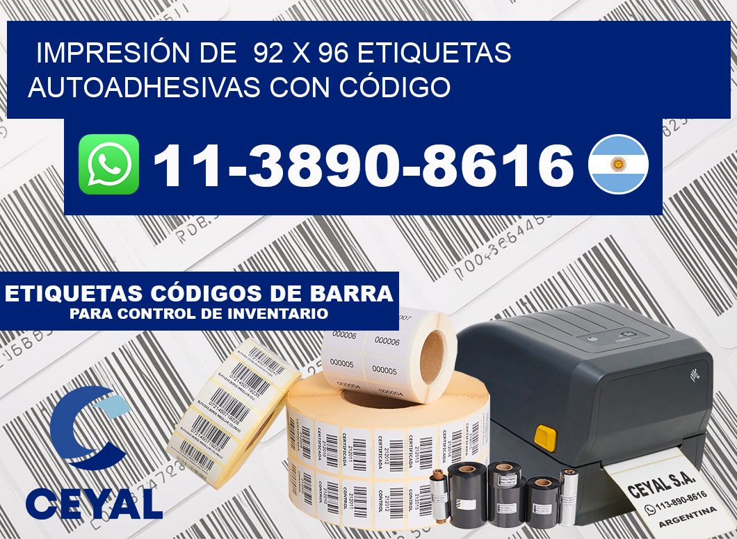 IMPRESIÓN DE  92 x 96 ETIQUETAS AUTOADHESIVAS CON CÓDIGO