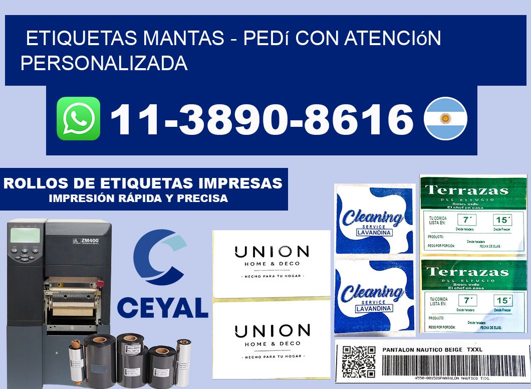 Etiquetas Mantas - Pedí con atención personalizada